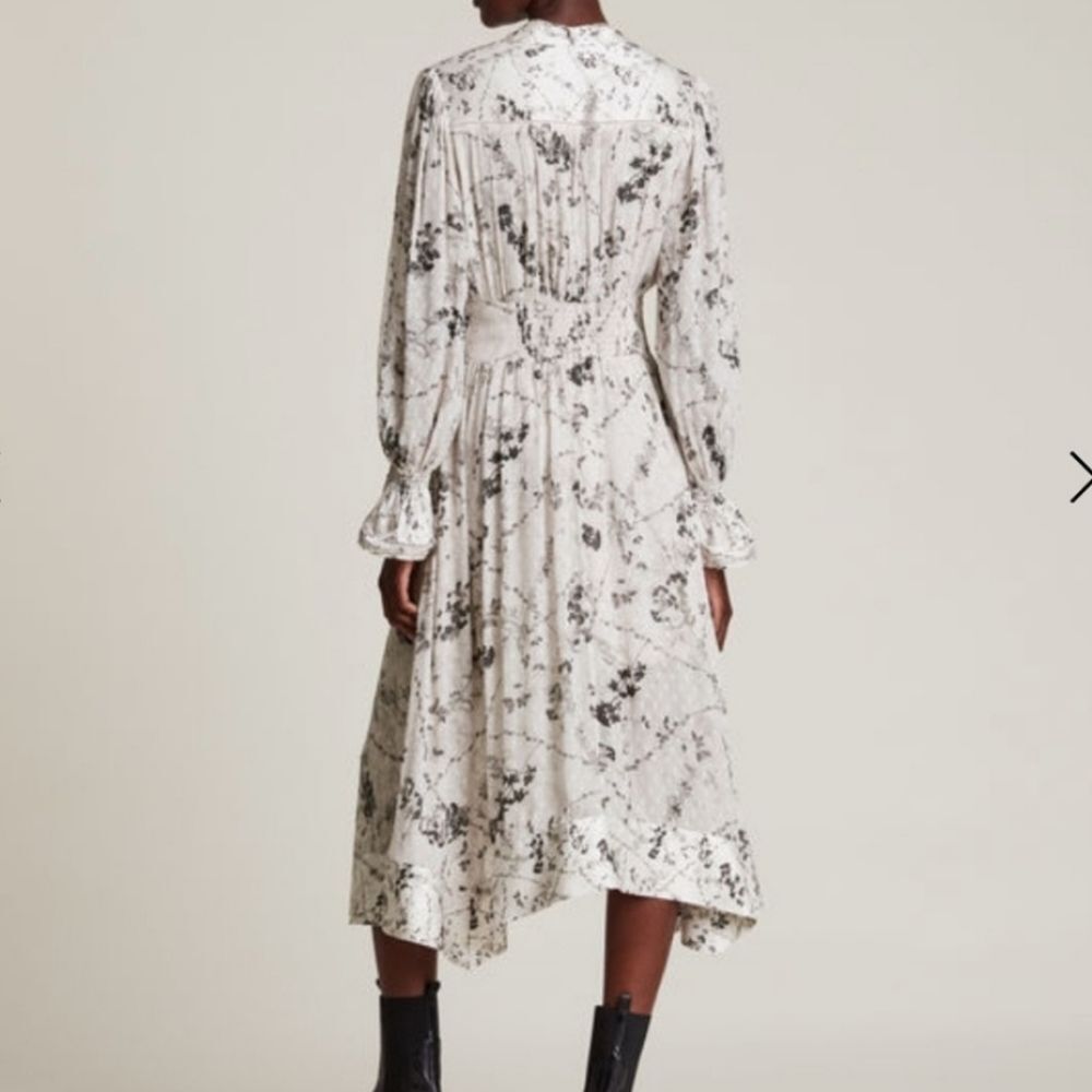 All Saints Gray Chic Edgy Feminine Boho Moto Alisa Freya Floral Silk Midi 8 - Picture 8 of 9